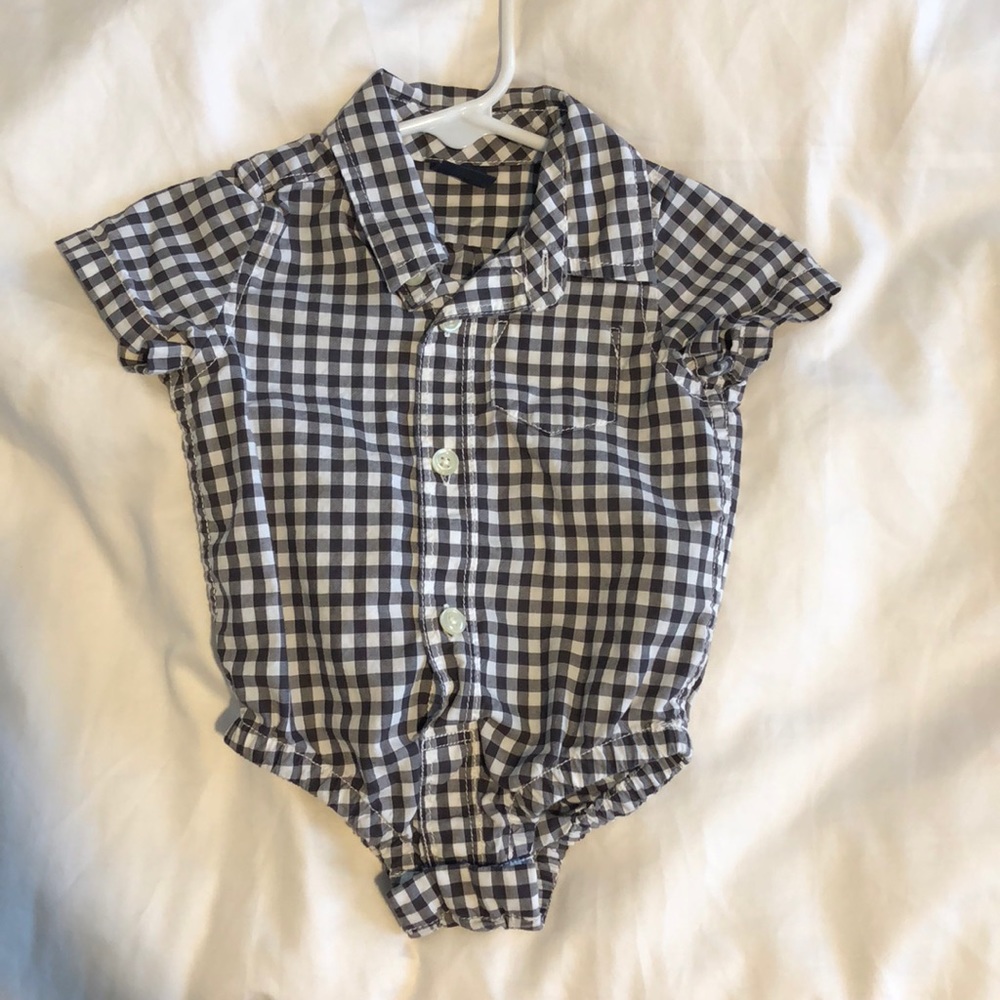 0-3m black and white plaid button down